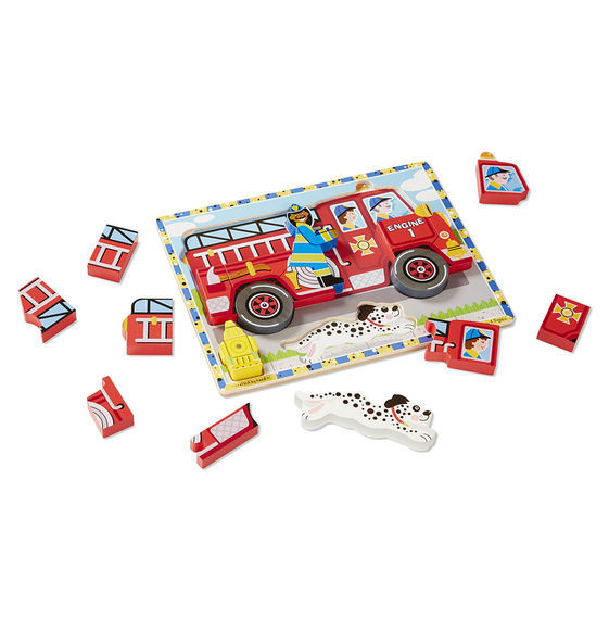 melissa & doug wooden fire truck with 3 firefighter play figures